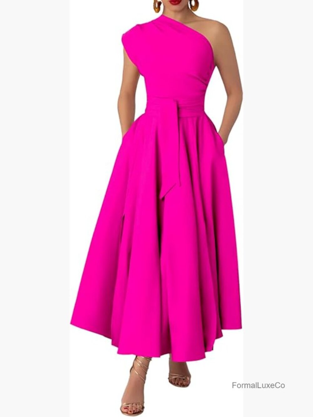 One Shoulder Bodycon Maxi Dress Pleated Split Cocktail Party Dress